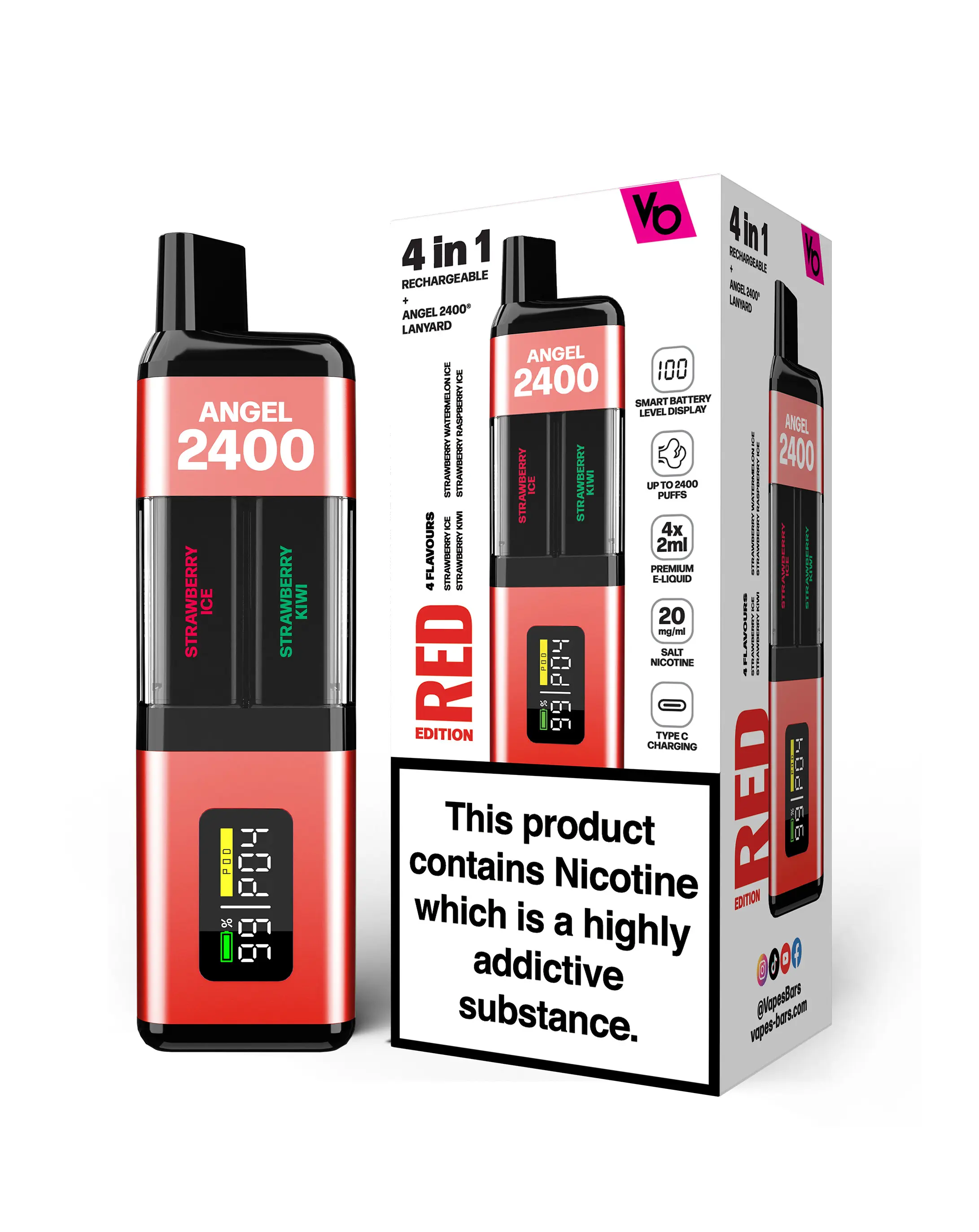 Red Edition Angel 2400 Rechargeable Disposable Vape by Vapes Bars 20mg